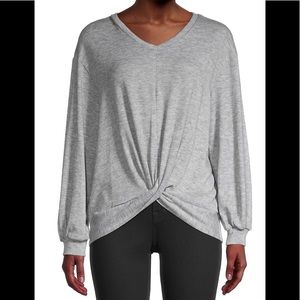 For the Republic Shirt Twist Hem V-Neck Long Sleeve Soft Gray Top Women’s Small